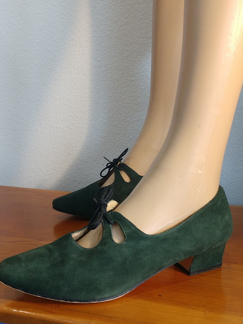 Impo Dark Green Suede Low Block Heel Pumps